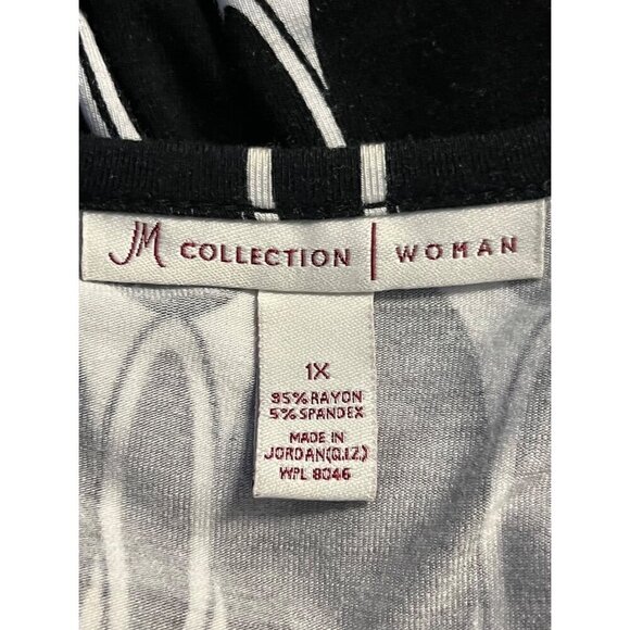 Jm Collection Women Black White Geometric Top Blouse Plus 1X Stretch Scoop New - Picture 6 of 8
